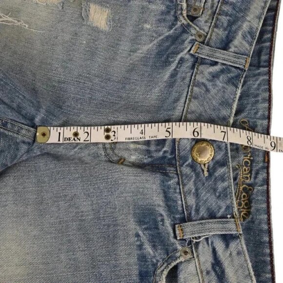 Vintage Y2K American Eagle Jean Shorts Blue Distressed Raw Low Rise Size 4 - Picture 8 of 9